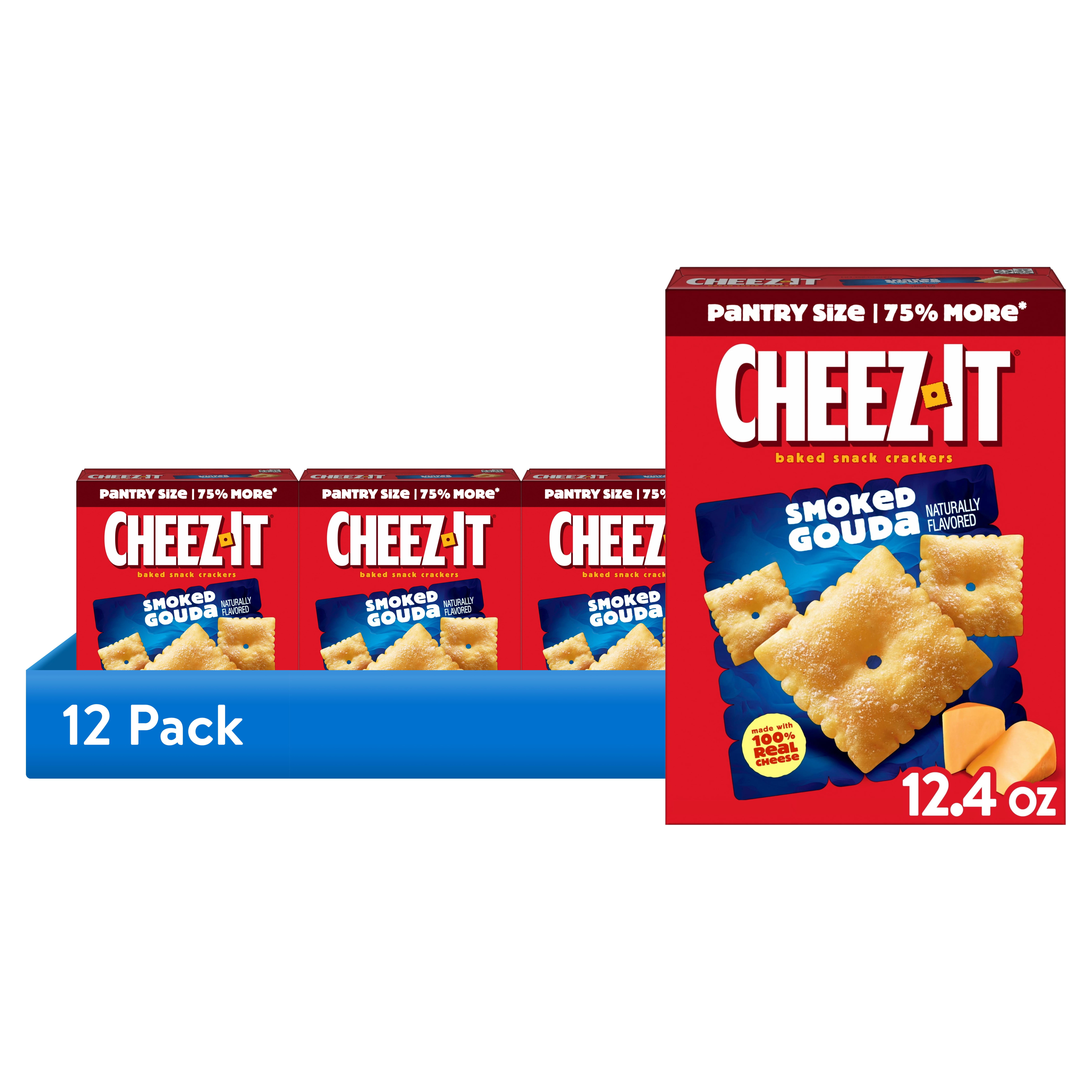 (12 pack) Cheez-It Smoked Gouda Baked Snack Crackers, Lunch Snacks, 12.4 oz