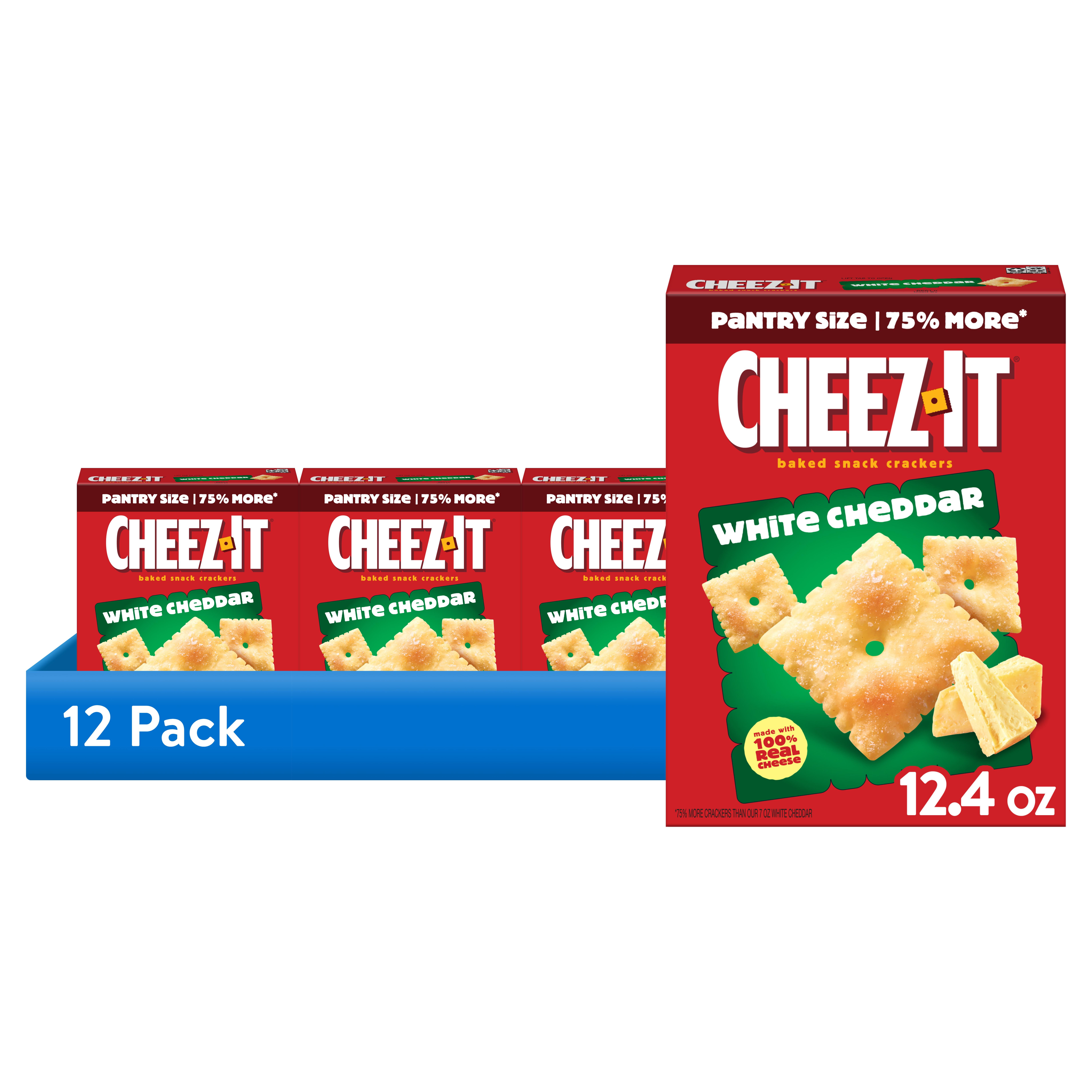 (12 pack) Cheez-It White Cheddar Cheese Crackers, Baked Snack Crackers, 12.4 oz