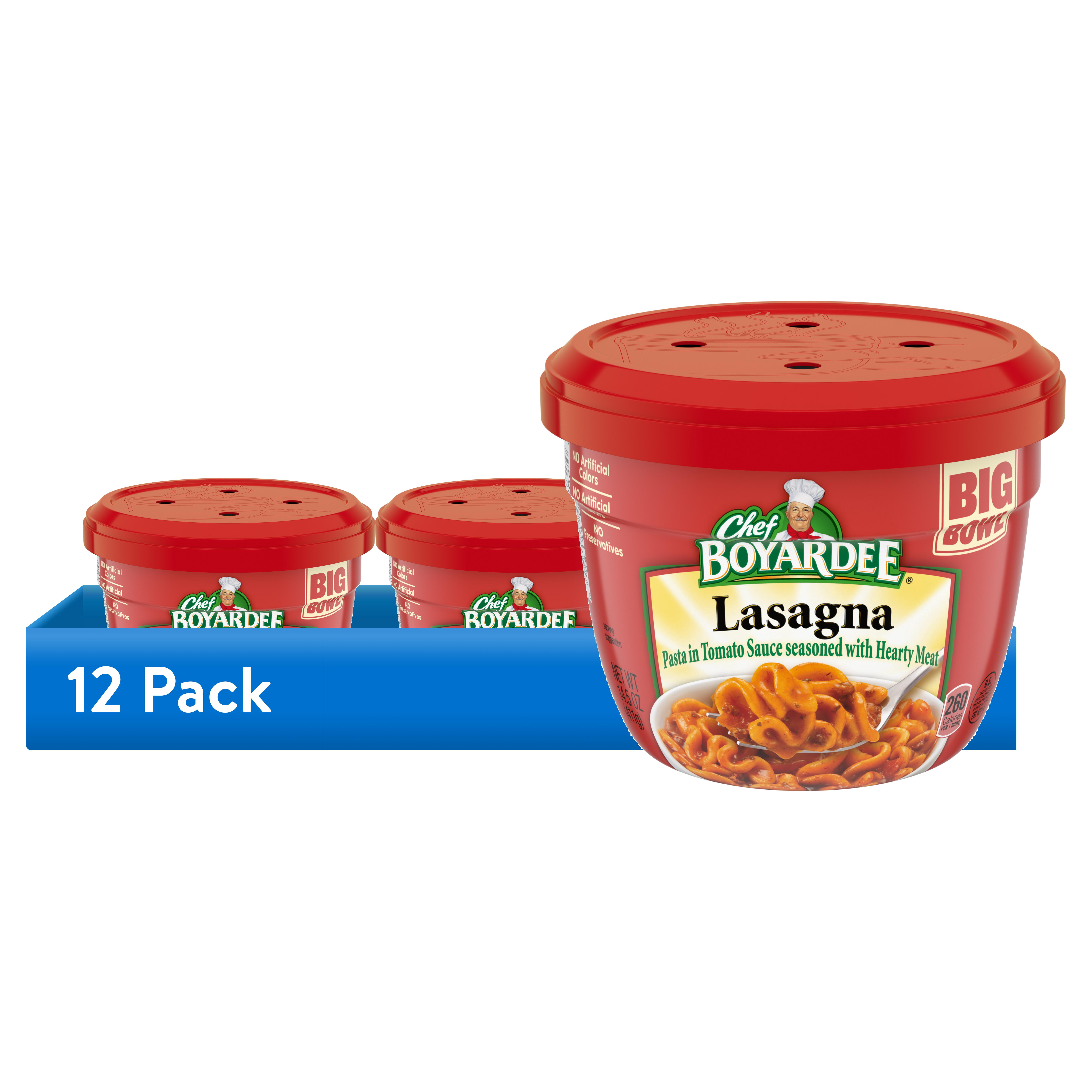 (12 pack) Chef Boyardee Lasagna in Chunky Tomato Sauce Seasoned with Meat, Microwavable Meal, 14.5 oz. Bowl