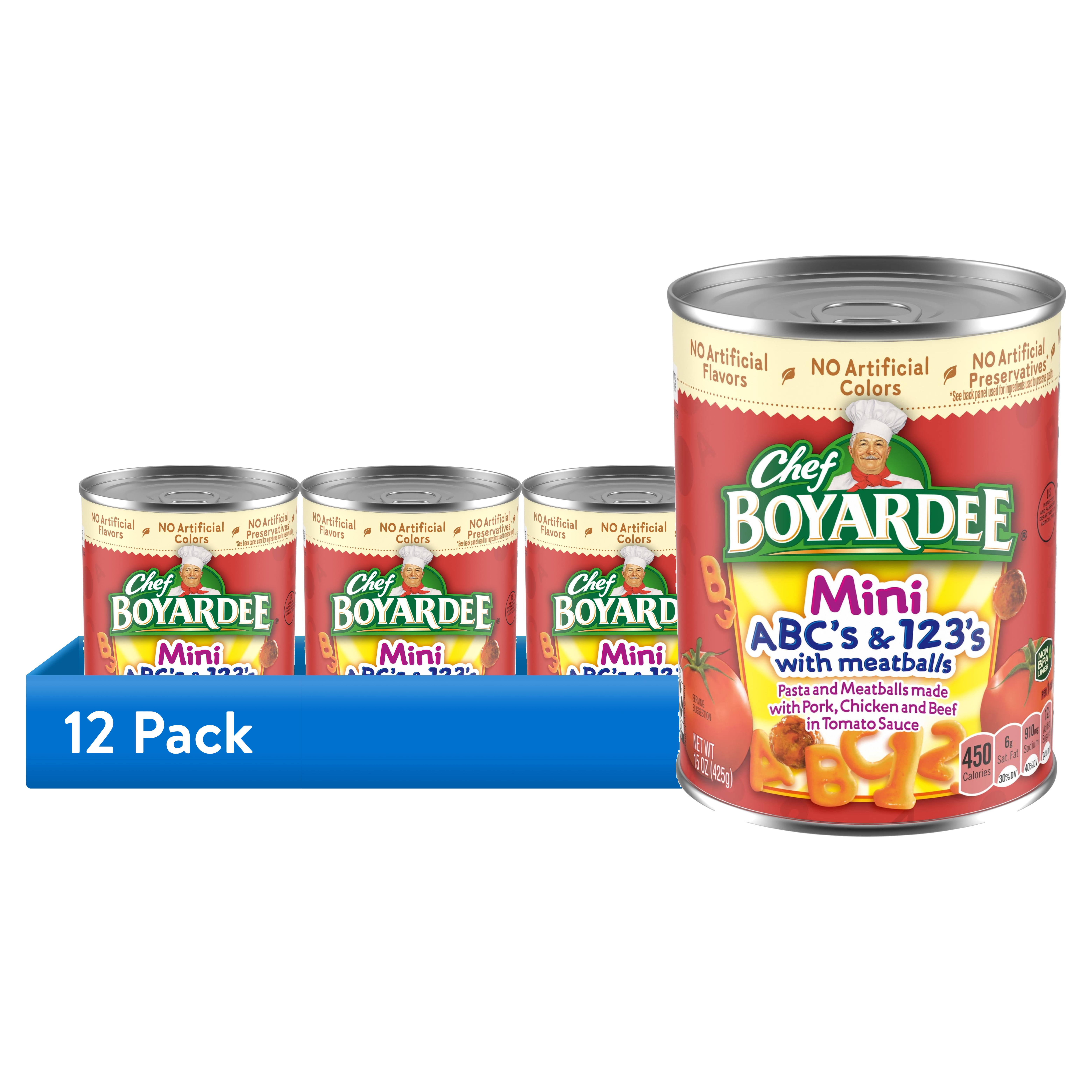(12 pack) Chef Boyardee Mini ABC's and 123's with Meatballs in Tomato Sauce, Ready-to-Eat Meal, 15 oz. Can