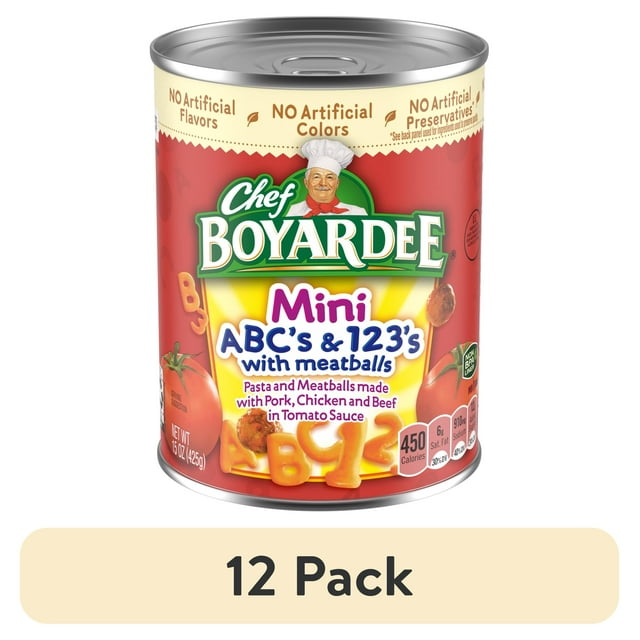 (12 pack) Chef Boyardee Mini ABC's and 123's with Meatballs, 15 oz.