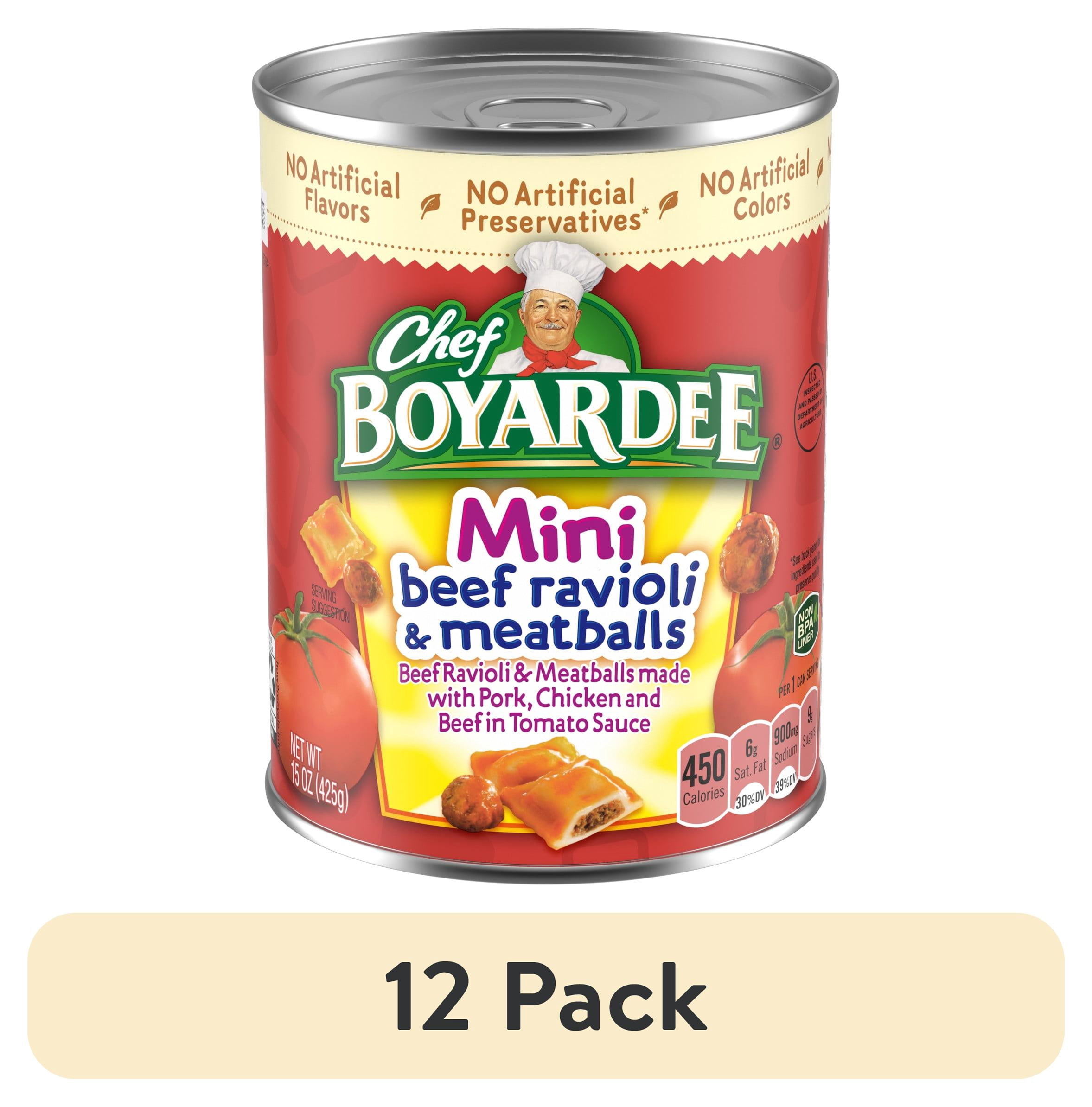 (12 pack) Chef Boyardee Mini Beef Ravioli And Meatballs In Tomato Sauce, 15 oz Can, Ready-To-Eat Packaged Meal