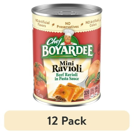 (12 pack) Chef Boyardee Mini Ravioli, Beef Ravioli in Pasta Sauce, Ready-to-Eat Meal, 15 oz. Can