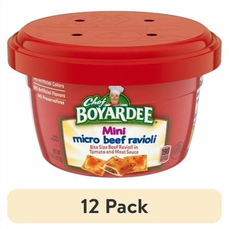 (12 pack) Chef Boyardee Mini Micro Beef Ravioli in Tomato and Meat Sauce, Microwavable Meal, 7.5 oz. Bowl