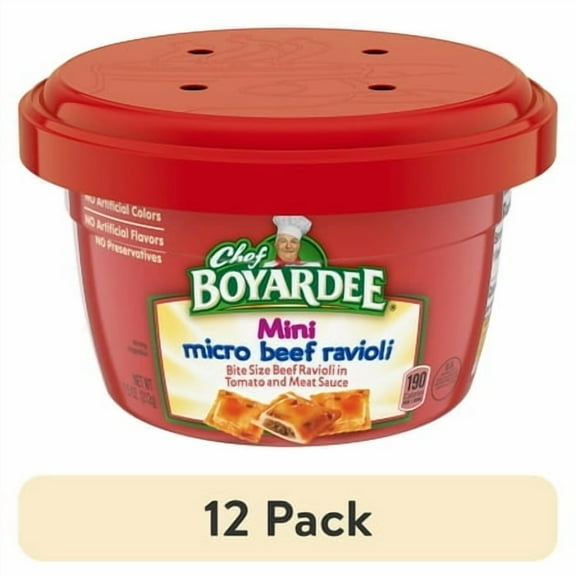(12 pack) Chef Boyardee Mini Micro Beef Ravioli in Tomato and Meat Sauce, Microwavable Meal, 7.5 oz. Bowl