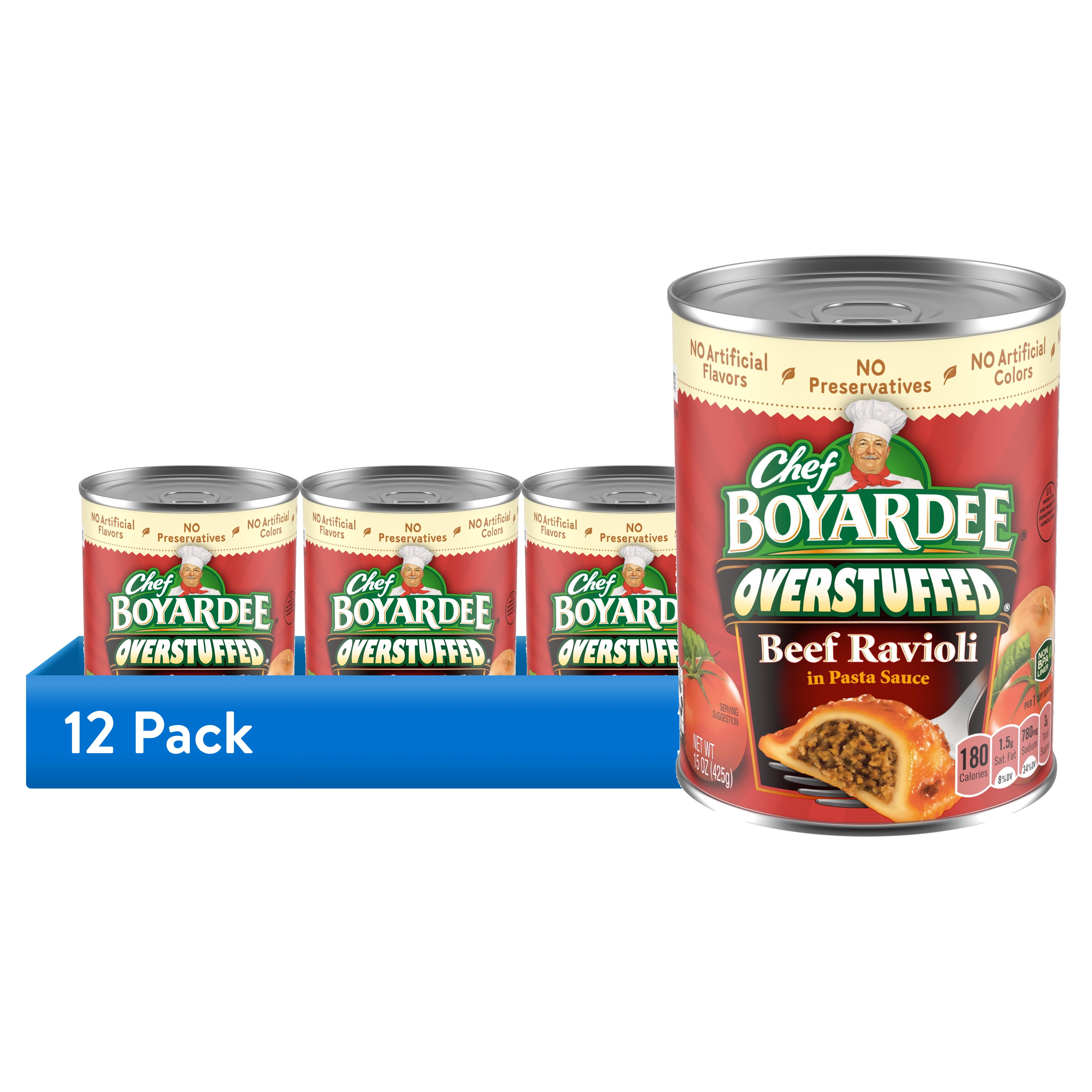 (12 pack) Chef Boyardee Overstuffed Beef Ravioli in Pasta Sauce, Ready-to-Eat Meal, 15 oz. Can