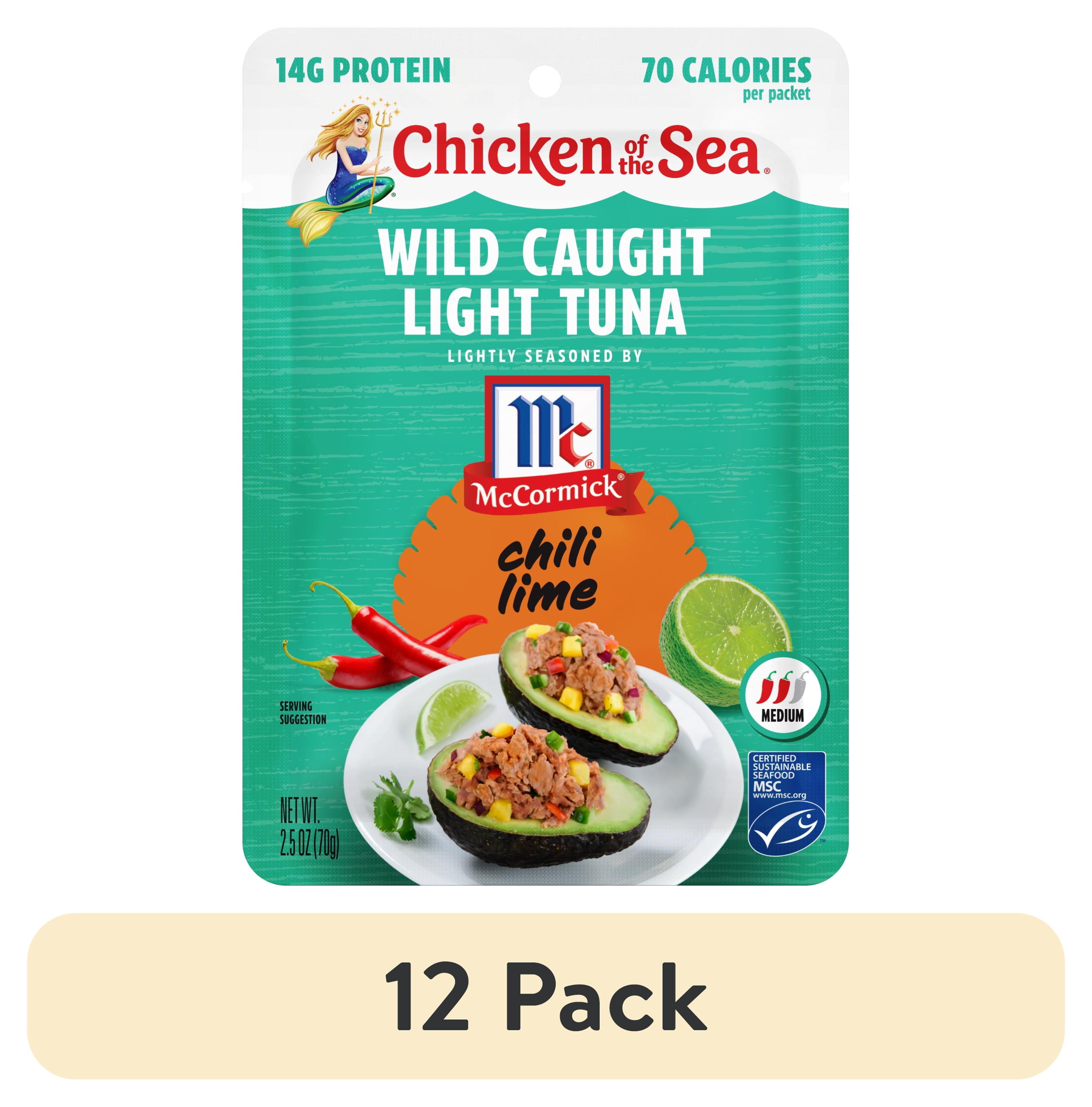 (12 pack) Chicken of the Sea Wild Caught Light Tuna Packet, Chili Lime 2.5 oz