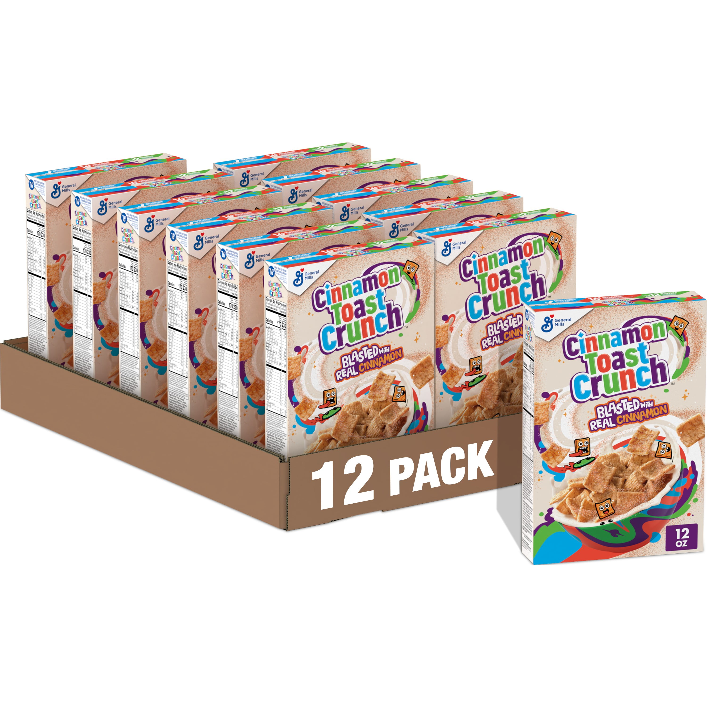 (12 pack) Cinnamon Toast Crunch Breakfast Cereal, Crispy Cinnamon Cereal, 12 oz