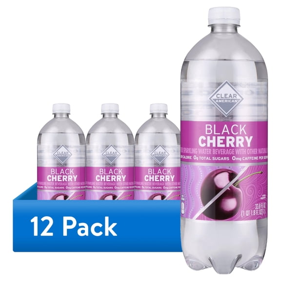 (12 pack) Clear American Black Cherry Flavored Sparkling Water, 33.8 fl oz Bottle