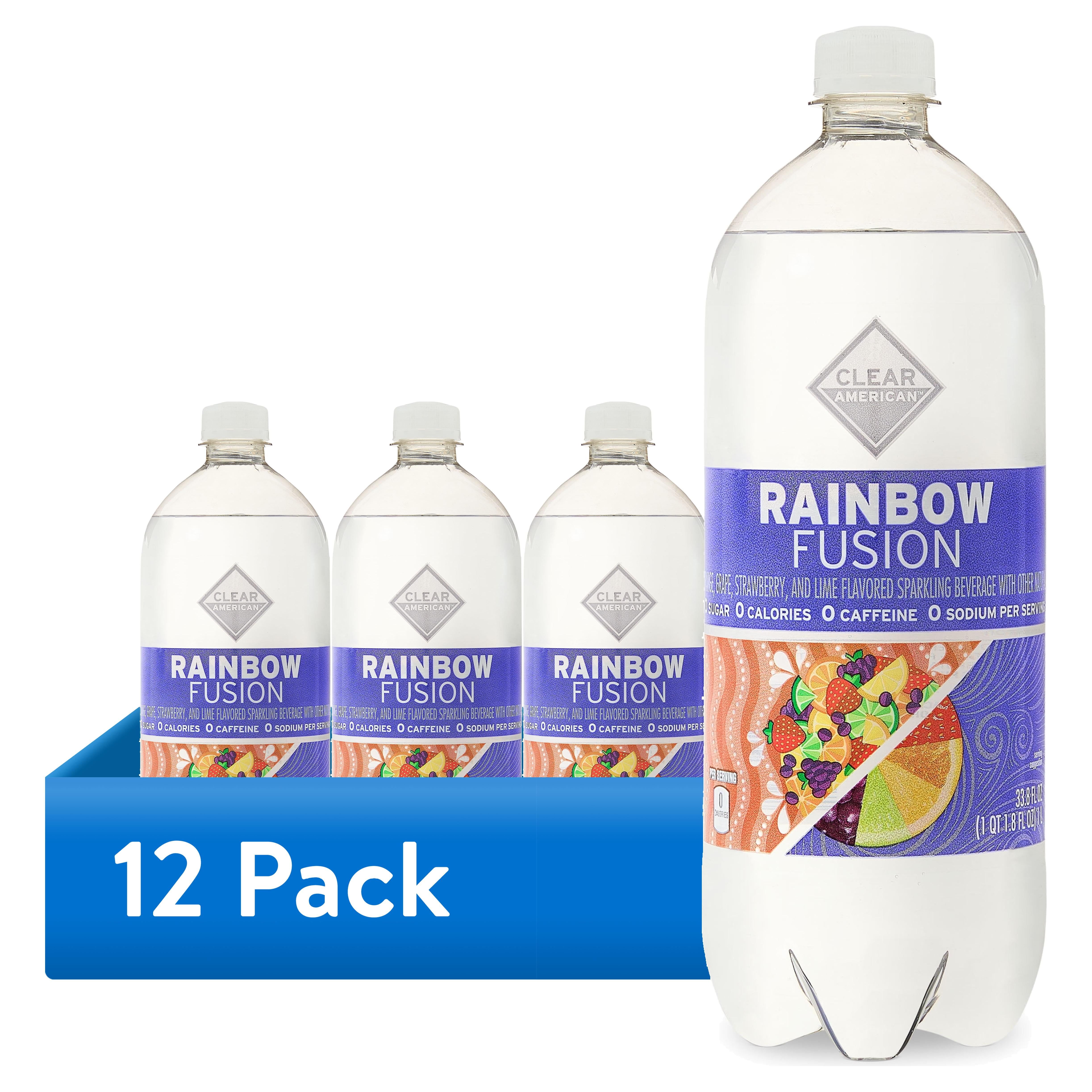 (12 pack) Clear American Sparkling Water, Rainbow Fusion, 33.8 fl oz