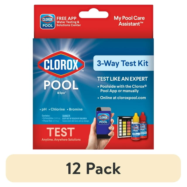 (12 pack) Clorox Pool&Spa 3-Way Test Kit pH, Chlorine, or Bromine 4.8 ounces