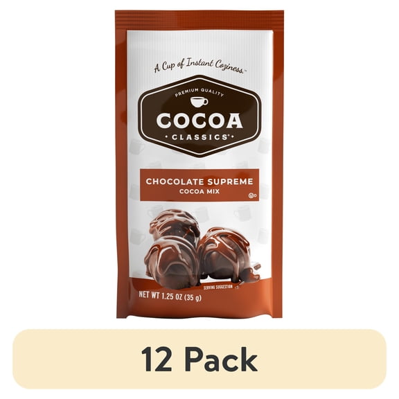 (12 pack) Cocoa Classics Chocolate Supreme Cocoa Mix, Hot Chocolate, Made with Nonfat Milk, Just Add Hot Water, Make Hot or Iced Cocoa, Gluten Free & Kosher Dairy Friendly, 1, 1.25oz Packet