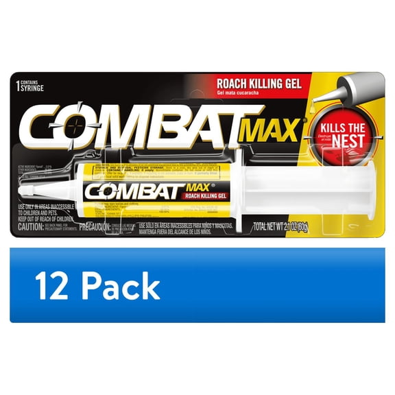 (12 pack) Combat Max Roach Killing Gel for Indoor and Outdoor Use, 1 Syringe, 2.1 Ounces