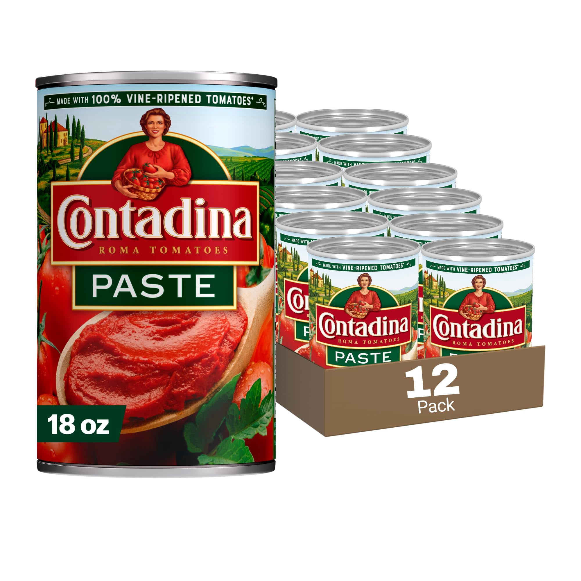 (12 pack) Contadina Canned Tomatoes Canned Tomato Paste, 18 oz Can