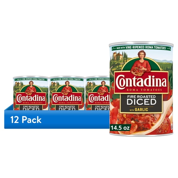 (12 pack) Contadina Fire Roasted Diced Tomatoes with Garlic, 14.5 oz Can