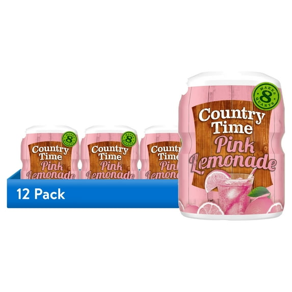 (12 pack) Country Time Pink Lemonade Naturally Flavored with other natural flavor Powdered Drink Mix, 19 oz Canister