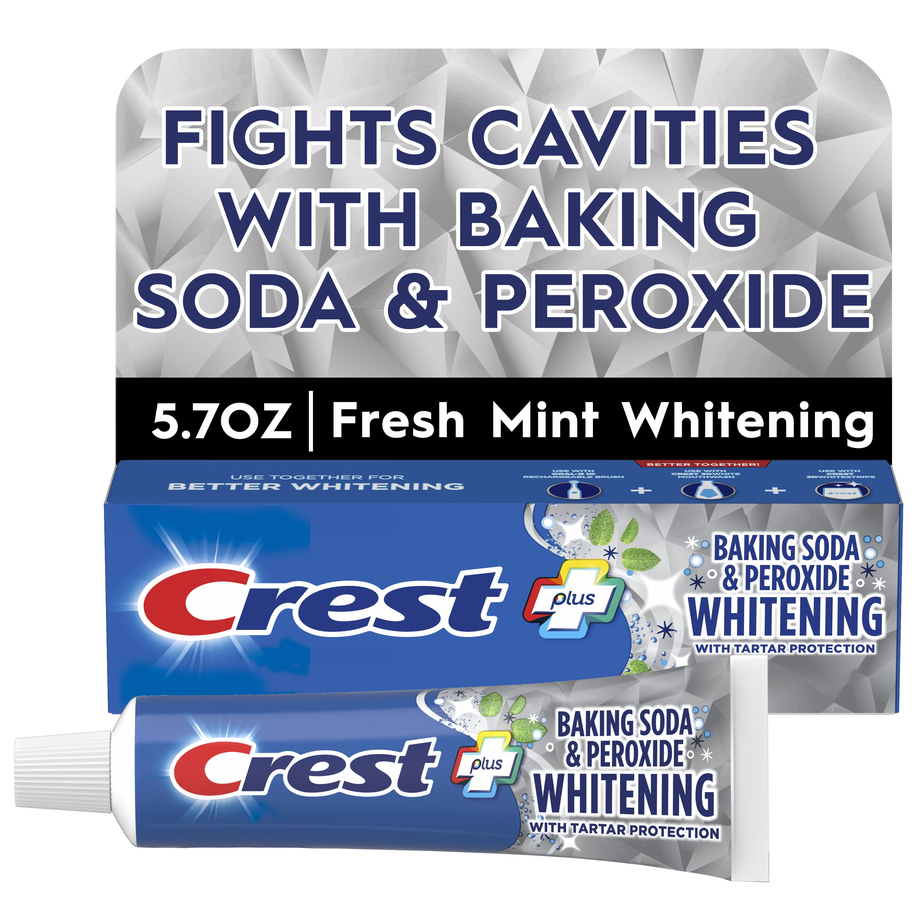 (12 pack) Crest Plus Baking Soda & Peroxide Whitening Toothpaste, Fresh Mint, 5.7 oz