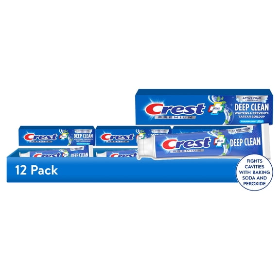 (12 pack) Crest Toothpaste, Premium Plus Deep Clean Toothpaste, Foaming Mint, 5.2 oz