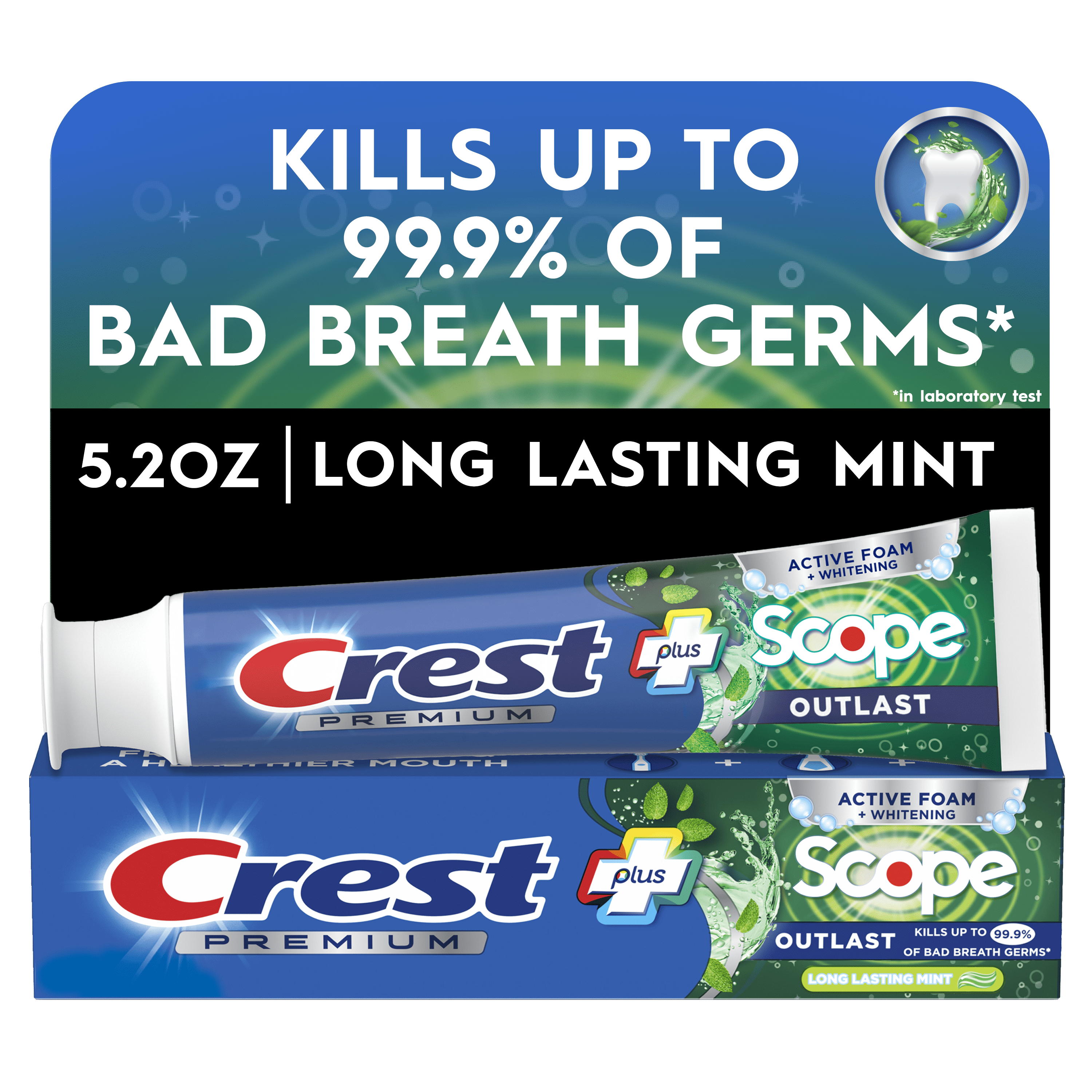 (12 pack) Crest Premium Plus Scope Outlast Toothpaste, Long Lasting Mint Flavor, 5.2 oz