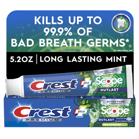 (12 pack) Crest Premium Plus Scope Outlast Toothpaste, Long Lasting Mint Flavor, 5.2 oz