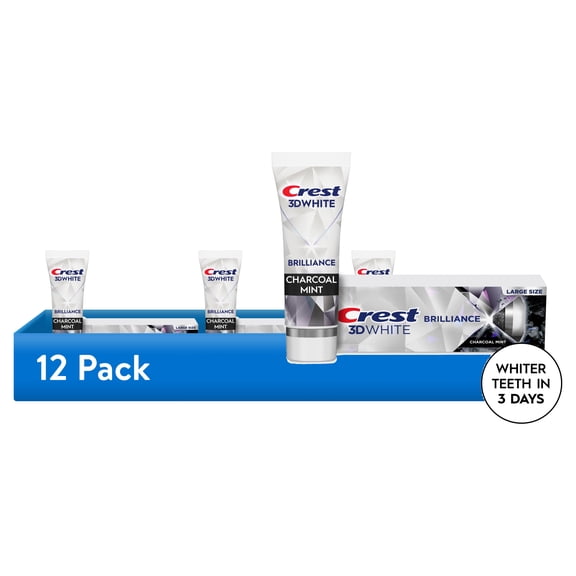 (12 pack) Crest Toothpaste, 3D White Brilliance Charcoal Teeth Whitening Toothpaste, 4.6 oz