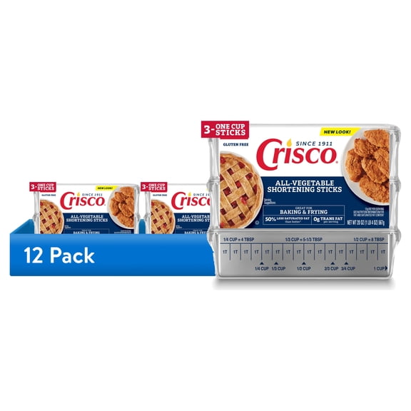 (12 pack) Crisco All-Vegetable Shortening Sticks, 20 oz, 3 One-Cup Sticks