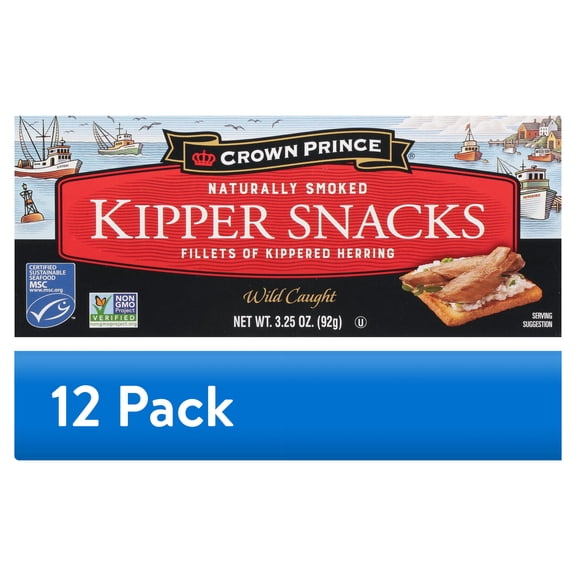 (12 pack) Crown Prince Kipper Snacks, Naturally Smoked, 3.25 oz Can