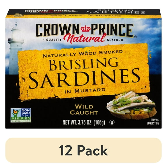 (12 pack) Crown Prince Natural Brisling Sardines in Mustard, 3.75 oz Can
