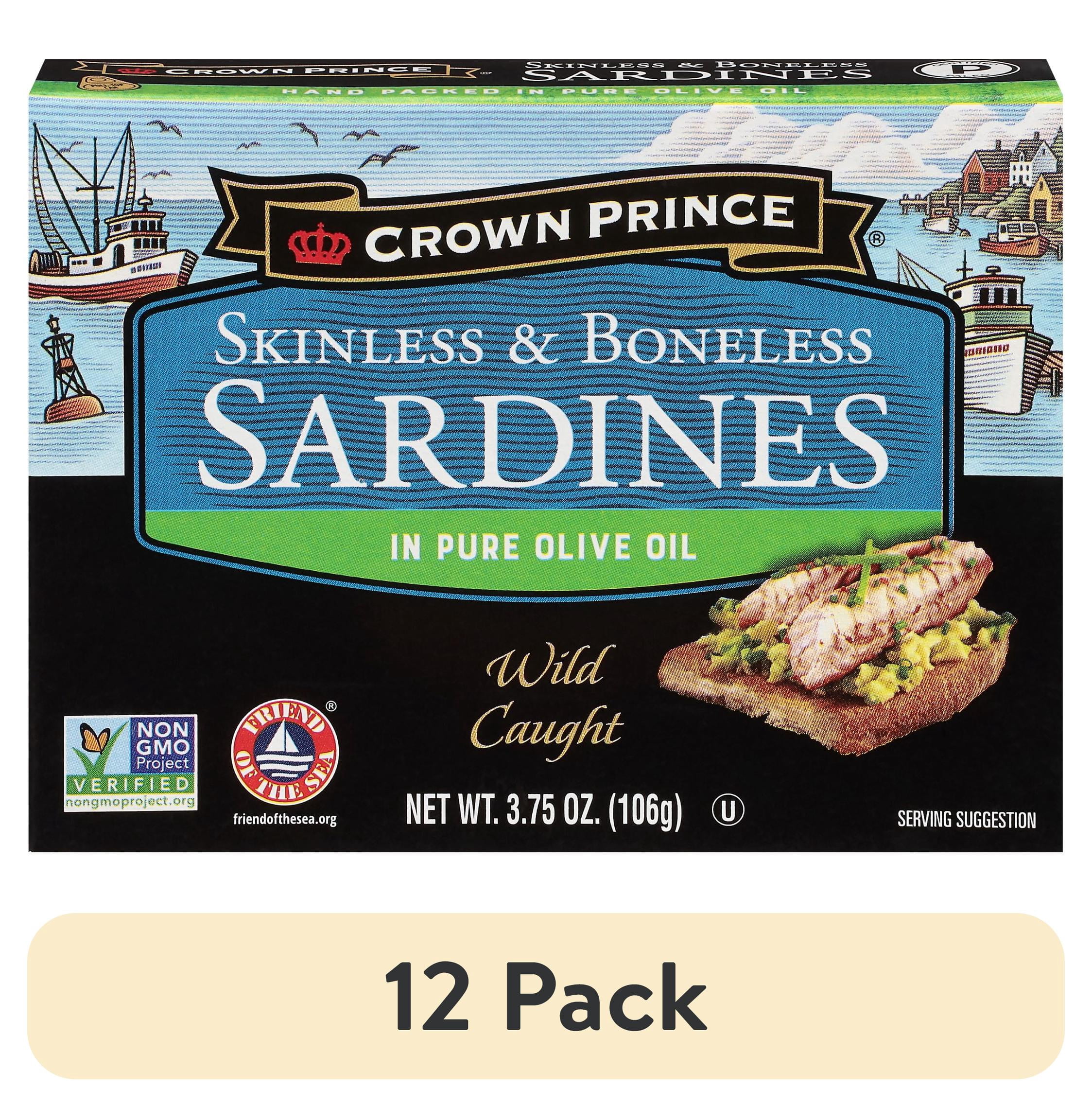 (12 pack) Crown Prince Skinless & Boneless Sardines in Olive Oil, 3.75 oz Can