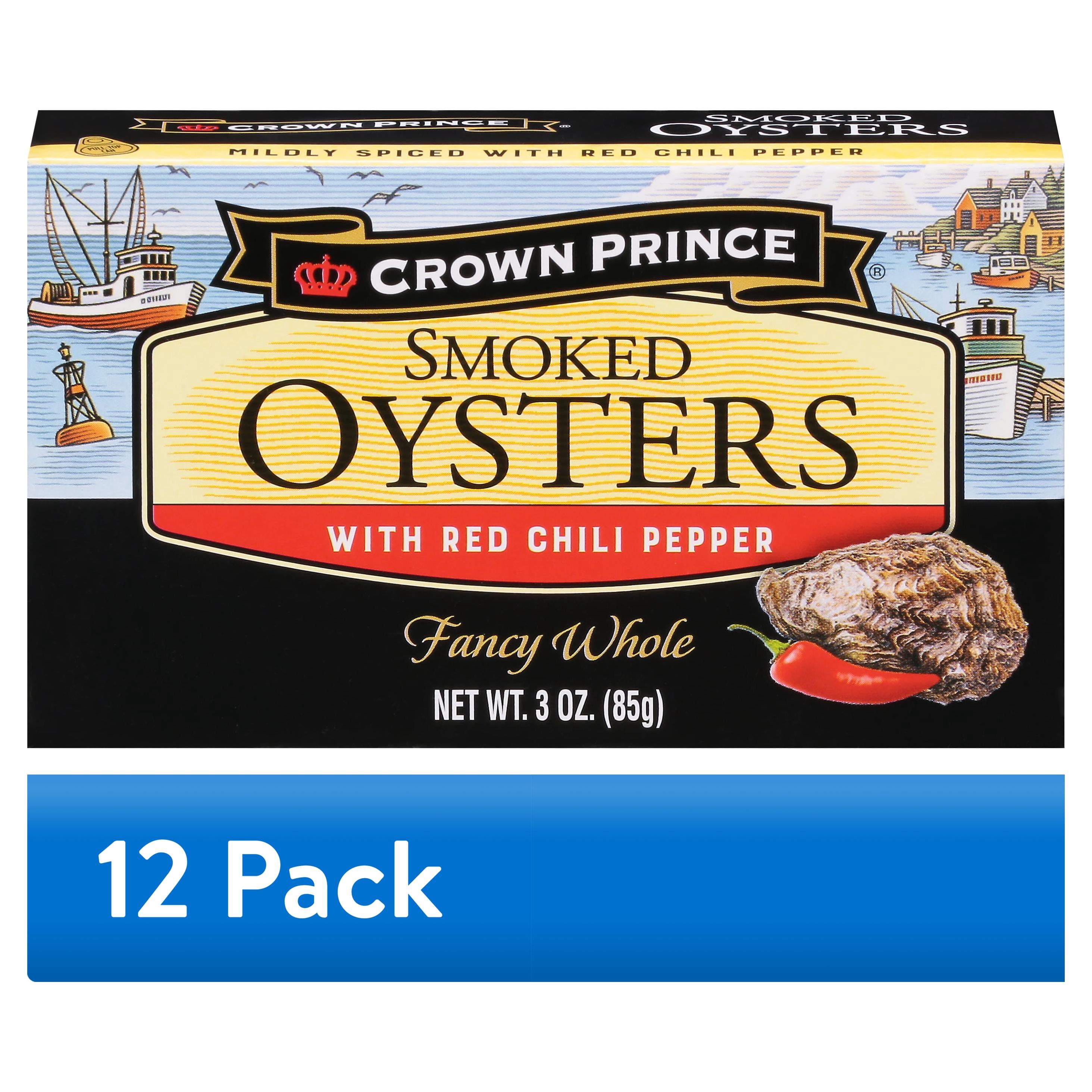 (12 pack) Crown Prince Smoked Oysters with Red Chili Pepper, 3 oz Can