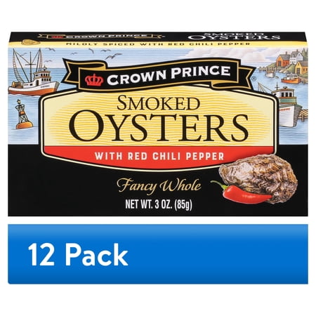 (12 pack) Crown Prince Smoked Oysters with Red Chili Pepper, 3 oz Can