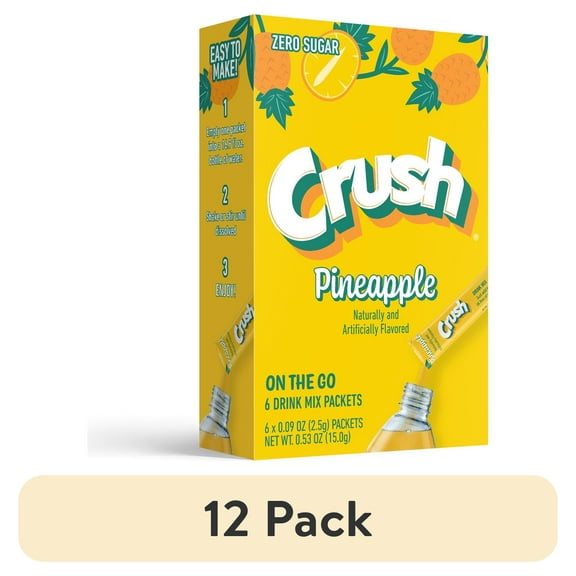 (12 pack) Crush Pineapple Powder Drink Mix, Sugar-Free, 6 Sachet per Box
