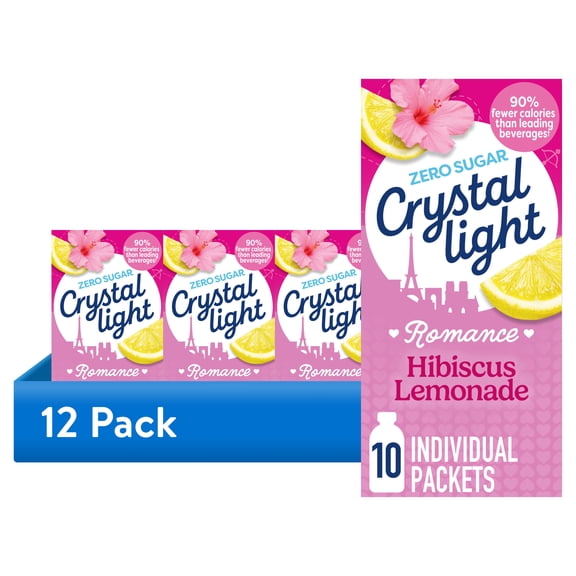 (12 pack) Crystal Light Drink Mix, 10 Individual Packets, Hydration for Book Lovers and Romance Readers, Hibiscus Lemonade Natural Flavor with Other Natural Flavor, Zero Sugar, No Artificial Dyes, 0.14 oz