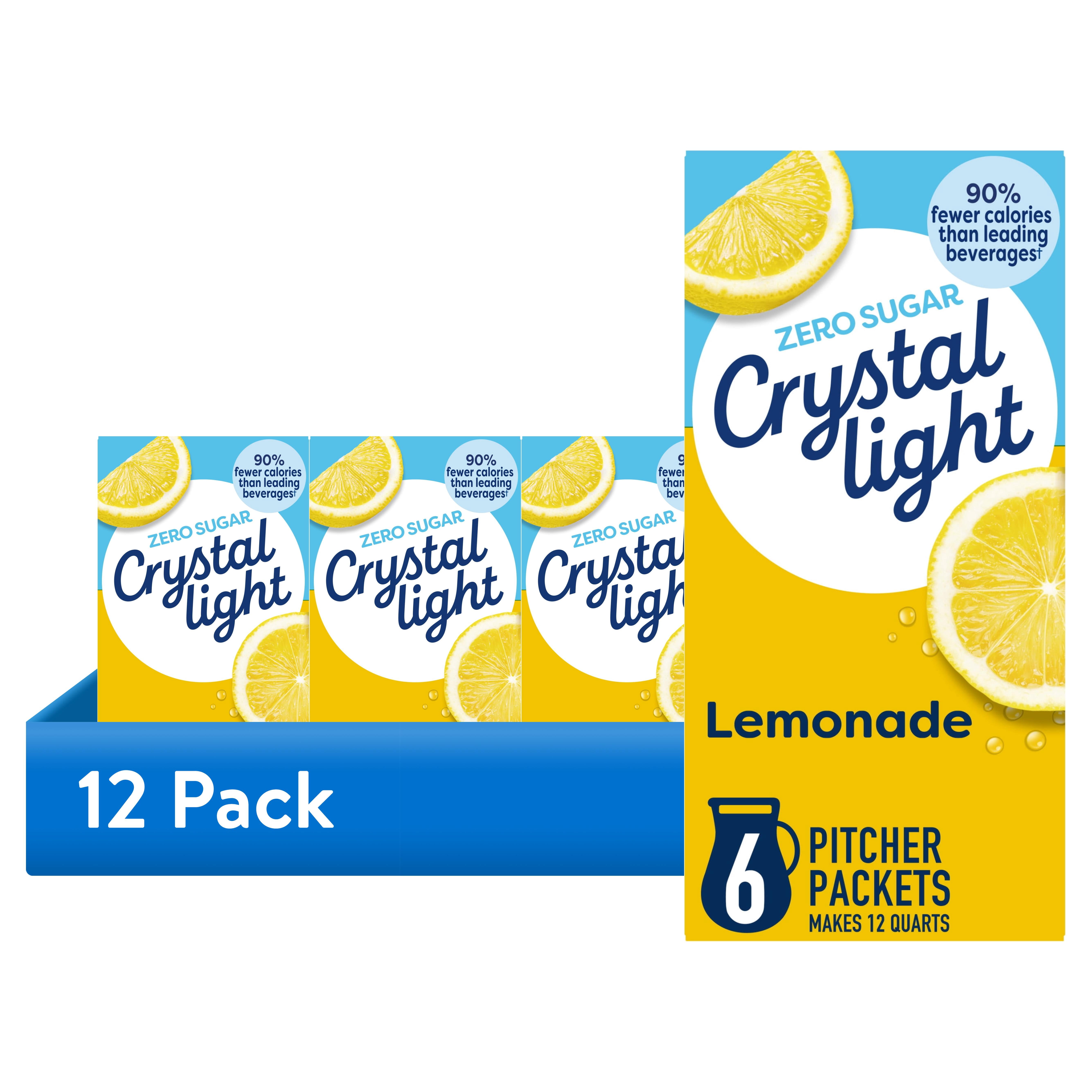 (12 pack) Crystal Light Drink Mix, 6 Pitcher Packets, for Flavorful Hydration and Shareable Refreshment, Lemonade, natural flavor with other natural flavor, Zero Sugar, Low Calorie, 3.2 oz