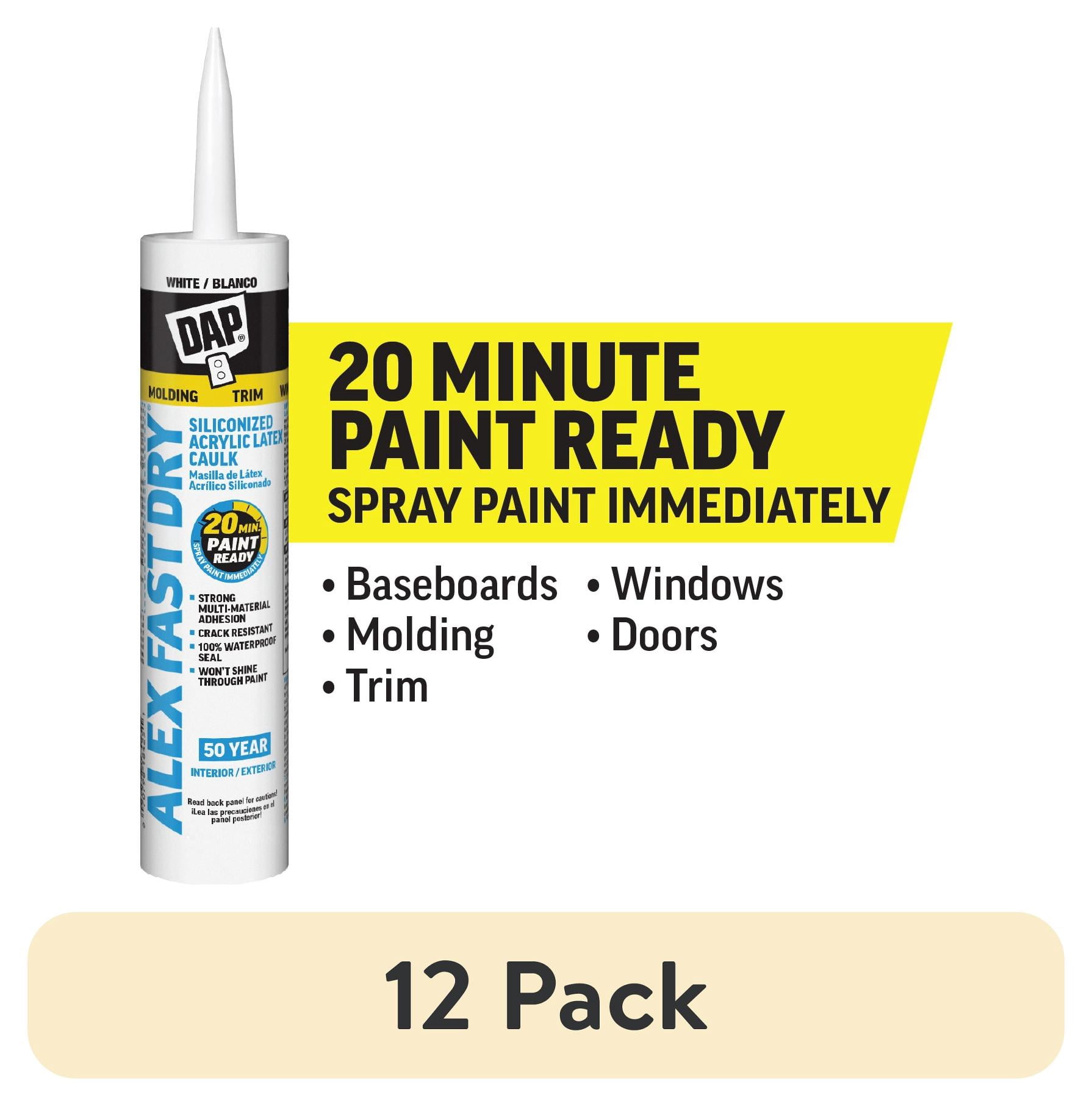 (12 pack) DAP Alex Fast Dry 10.1 oz White Acrylic Latex Silicone Caulk