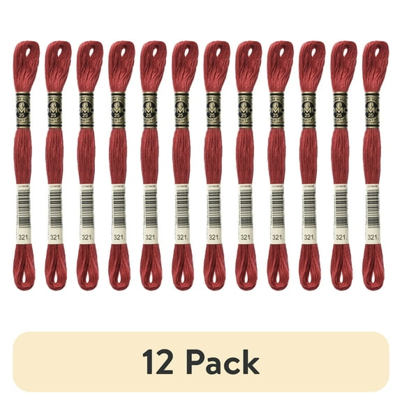 (12 pack) DMC Mouline 117-321 Six-Strand Embroidery Thread, Red, 8.7-Yards
