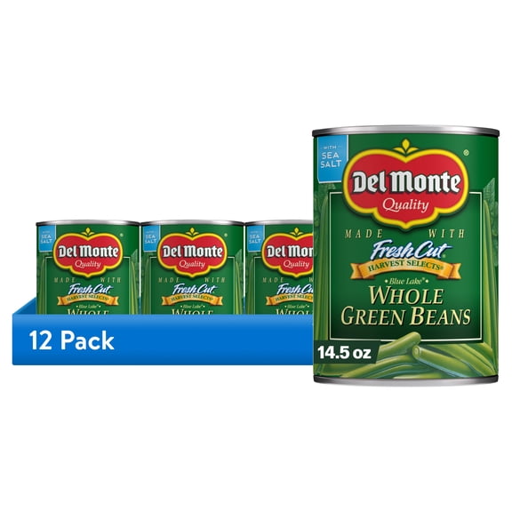 (12 pack) Del Monte Blue Lake Whole Green Beans, Canned Vegetables, 14.5 oz Can
