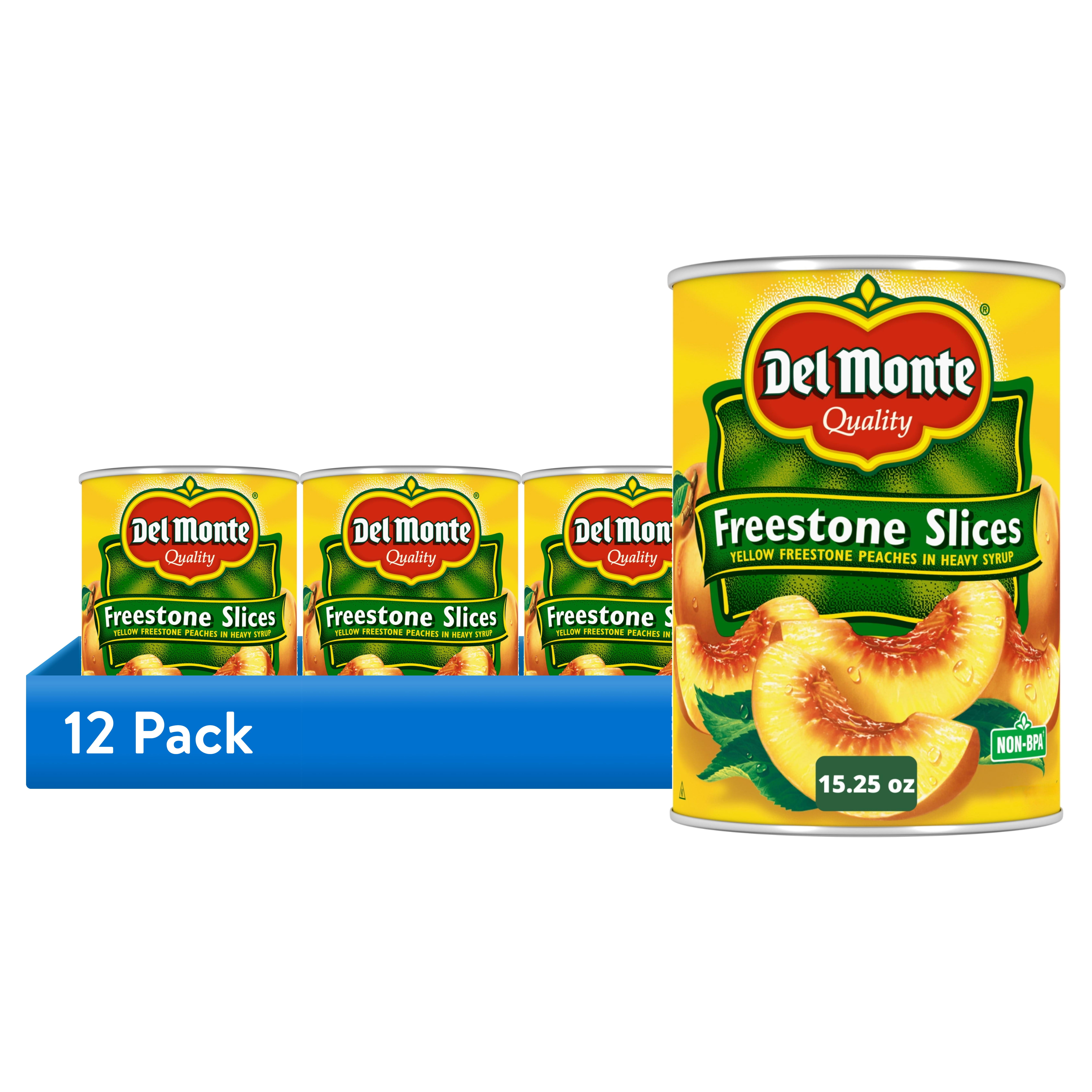 (12 pack) Del Monte Yellow Freestone Sliced Peaches, Canned Fruit, 15.25 oz Can