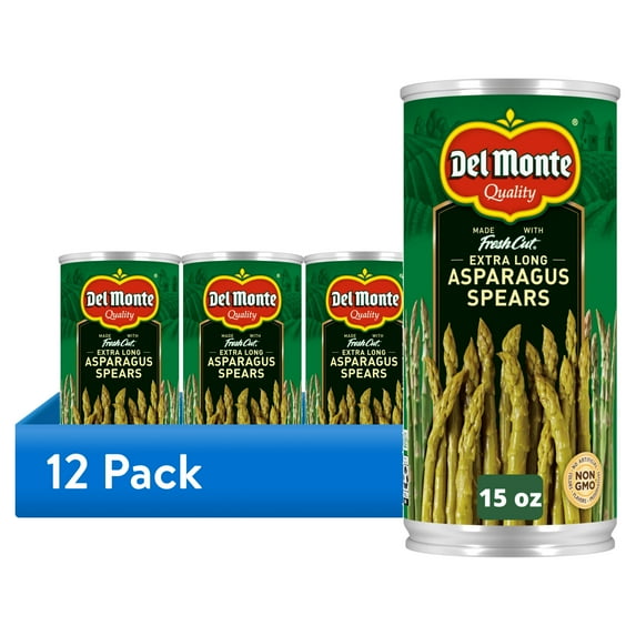 (12 pack) Del Monte Extra Long Asparagus Spears, Canned Vegetables, 15 oz Can