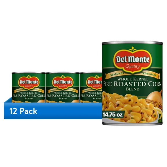 (12 pack) Del Monte Fire Roasted Whole Kernel Corn, Canned Vegetables, 14.75 oz Can