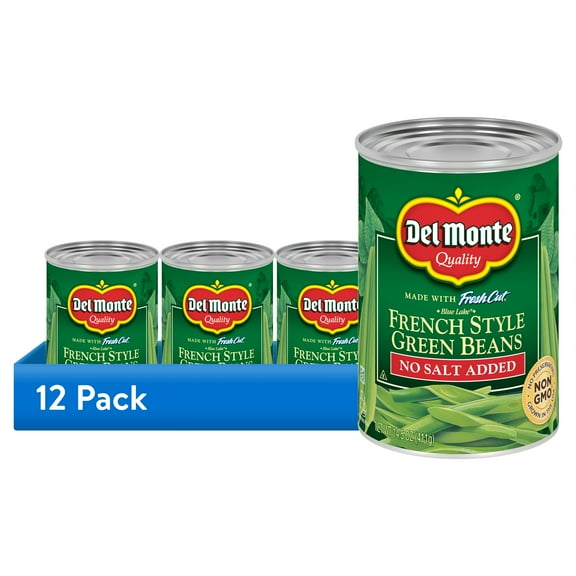 (12 pack) (12 pack) Del Monte Blue Lake No Salt Added French Style Green Beans, Canned Vegetables, 14.5 oz Can