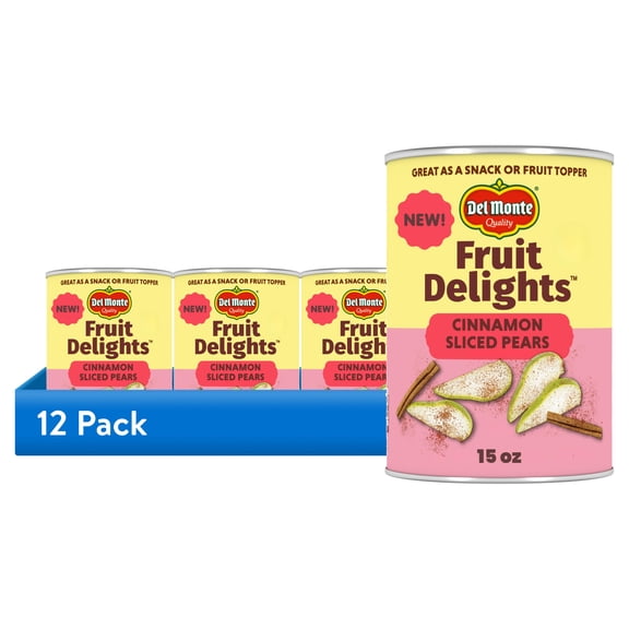 (12 pack) Del Monte Fruit Delights Sliced Pears with Cinnamon in Extra Light Syrup, 15 oz. Can