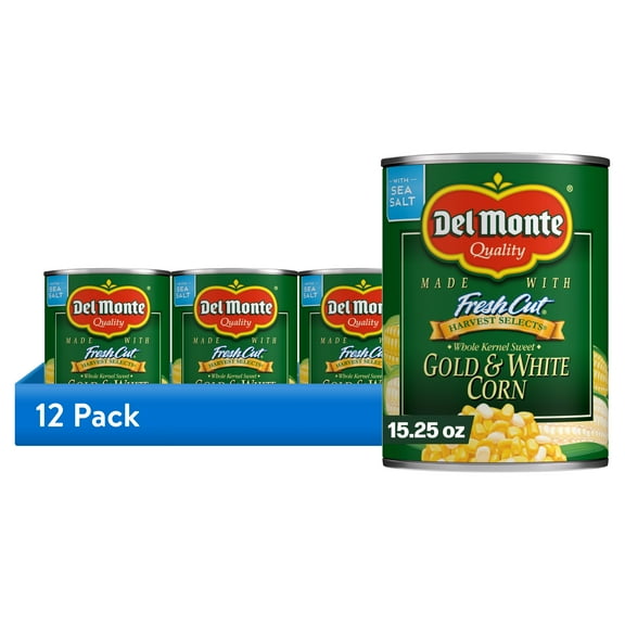 (12 pack) Del Monte Sweet Gold and White Whole Kernel Corn, Canned Vegetables, 15.25 oz Can