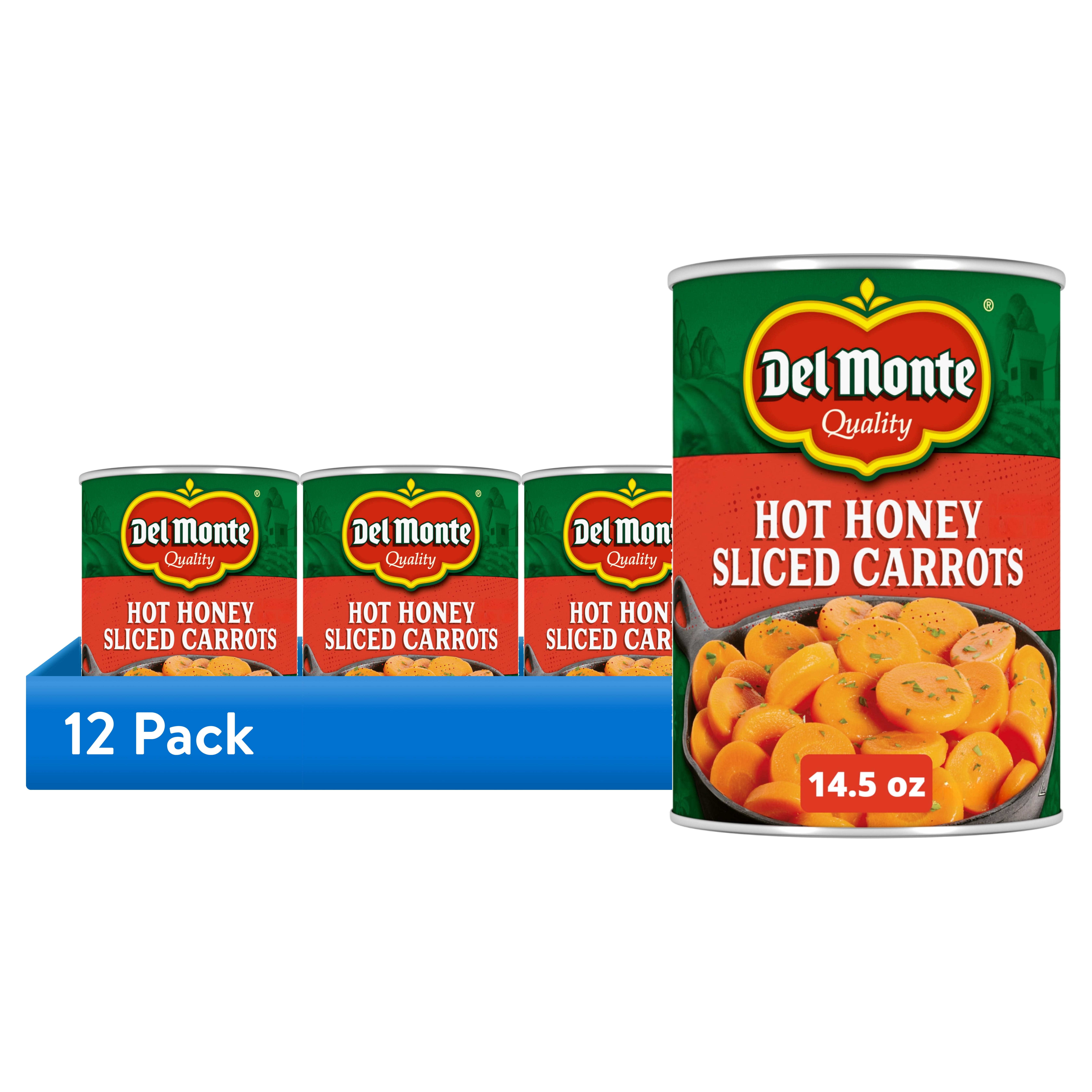 (12 pack) Del Monte Hot Honey Flavored Sliced Carrots, Canned Vegetables, 14.5 oz. Can
