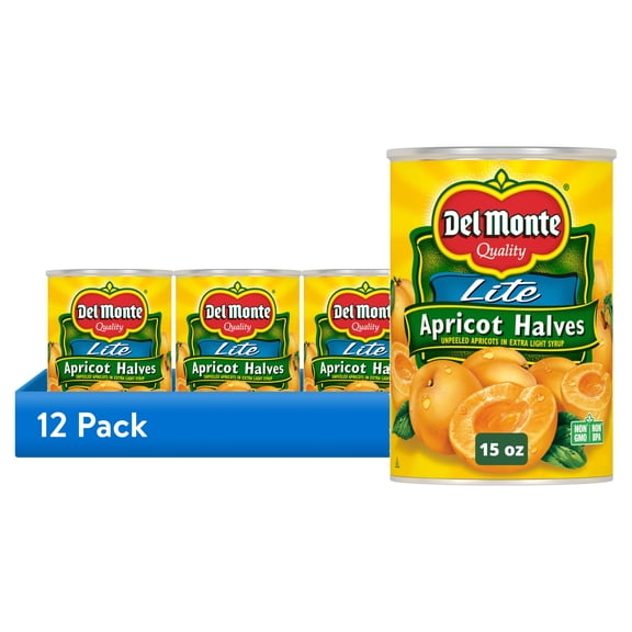 (12 pack) Del Monte Lite Apricot Halves, Canned Fruit, 15 oz Can