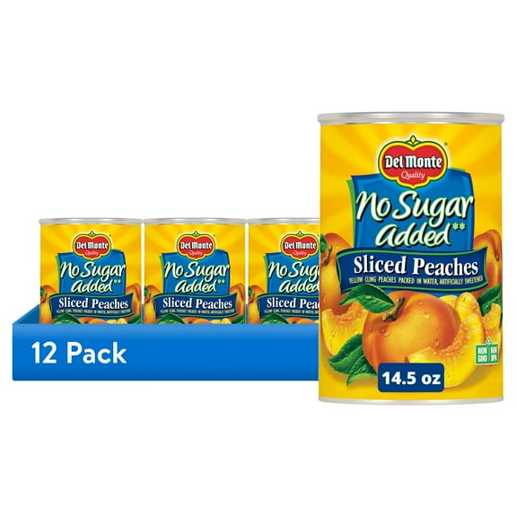 (12 pack) Del Monte No Sugar Added Sliced Peaches, Canned Fruit, 14.5 oz Can