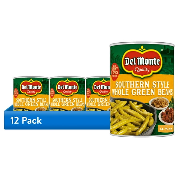 (12 pack) Del Monte Southern Style Whole Green Beans, Canned Vegetables, 14.5 oz Can