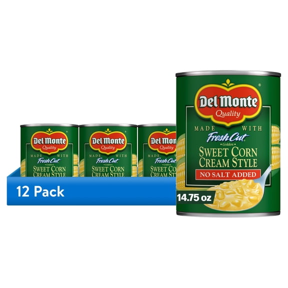 (12 pack) Del Monte No Salt Added Golden Sweet Corn Cream Style, 14.75 oz Can, Canned Vegetables