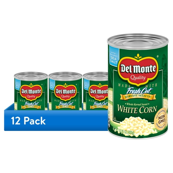 (12 pack) Del Monte Harvest Selects Sweet White Whole Kernel Corn, 15.25 oz Can, Canned Vegetables