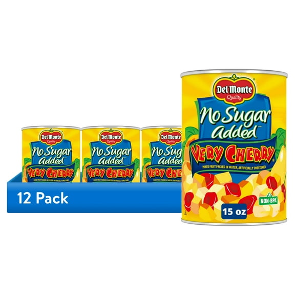 (12 pack) Del Monte Very Cherry No Sugar Added Mixed Fruit, Canned Fruit, 14.5 oz Can